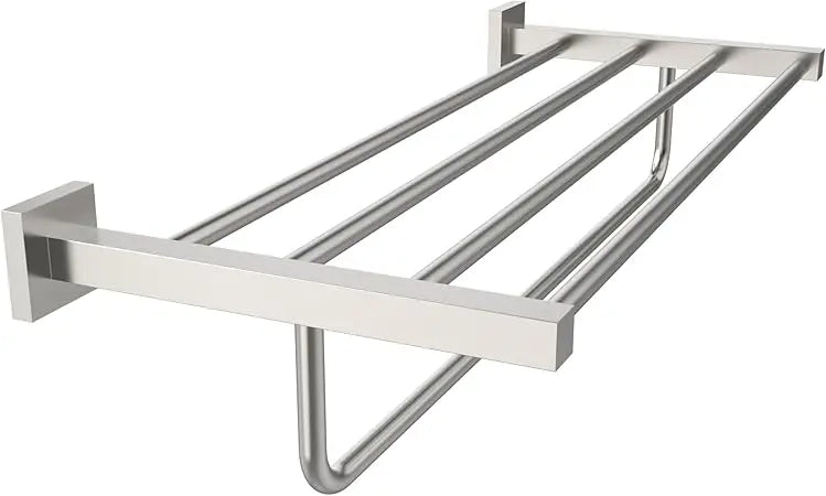 24 Inch Stainless Steel Square Base Towel Rack with Towel Bar, Wall Mounted Bathroom Shelf for Modern Home Decor