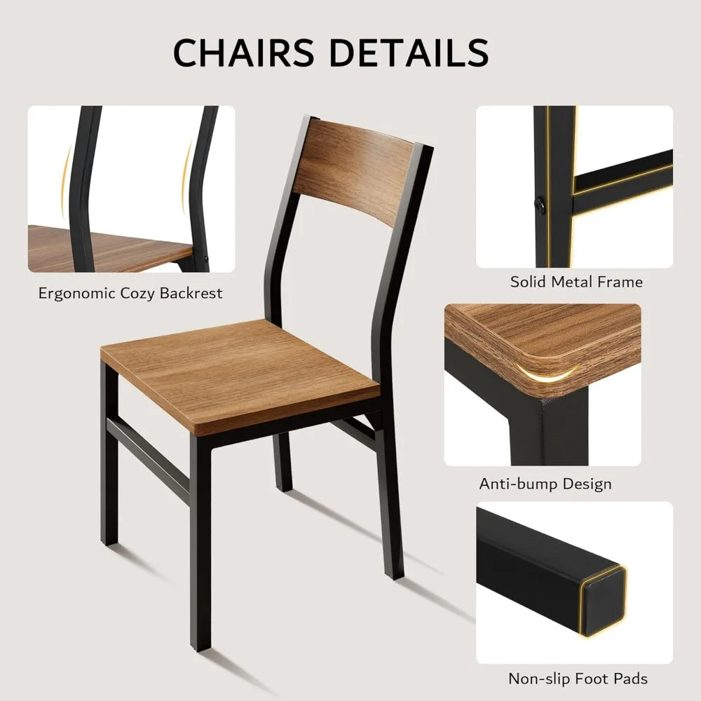 6-8 Seater Dining Table Set with 6 Chairs, 63" Extendable Kitchen Table Set, Solid Metal Frame Dining Room Table