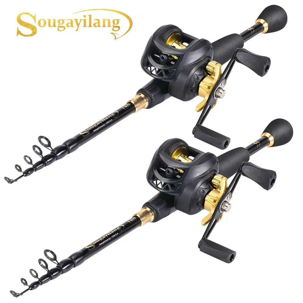 Sougayilang 1.8-2.4m Casting Fishing Combo Telescopic Fishing Rod and 7.2:1 High Speed Fishing Reel with Freshwater FishingPesca