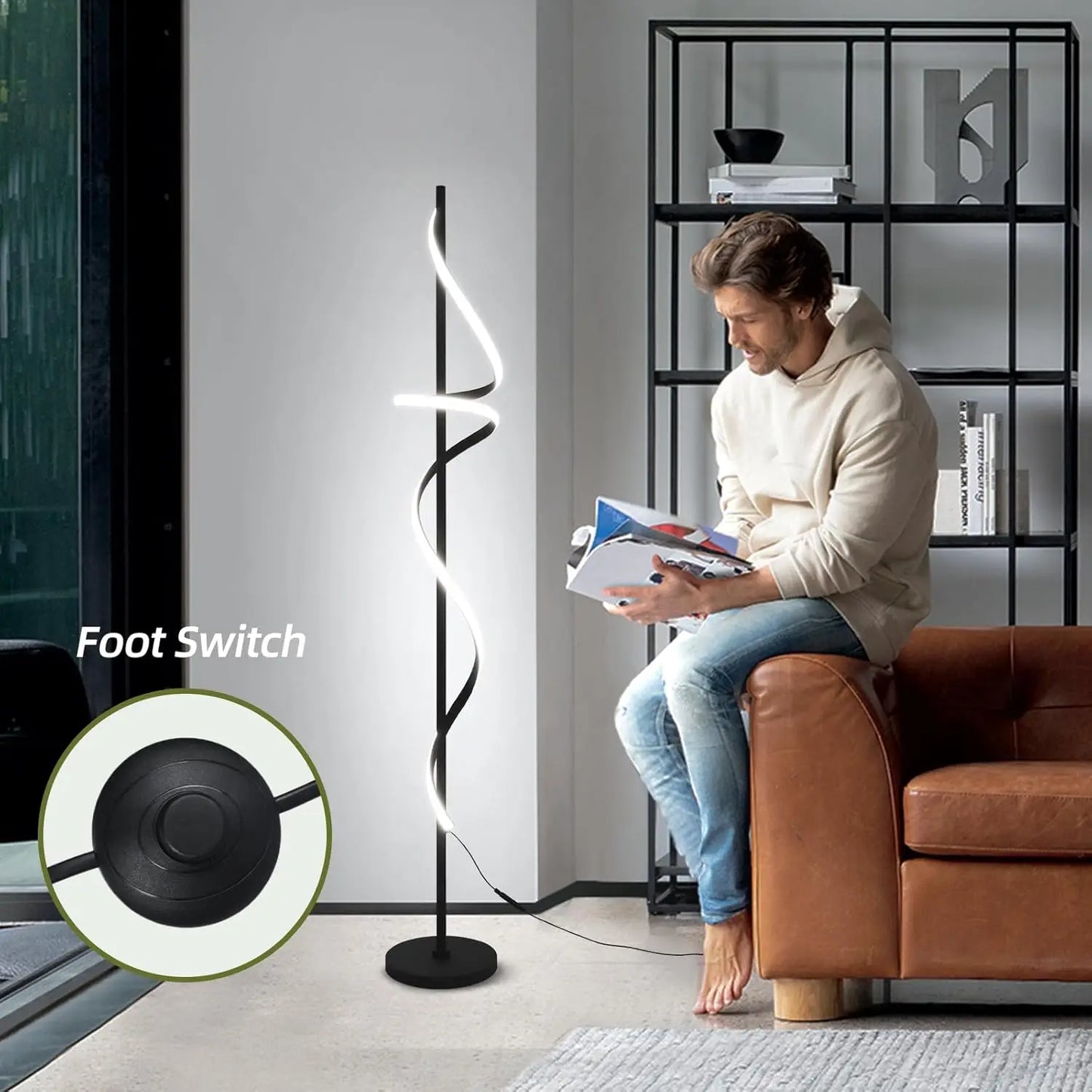 Modern 48W LED Floor Lamp with Remote, Dimmable 60'' Standing Lamp in 3 Colors for Living Room & Bedroom