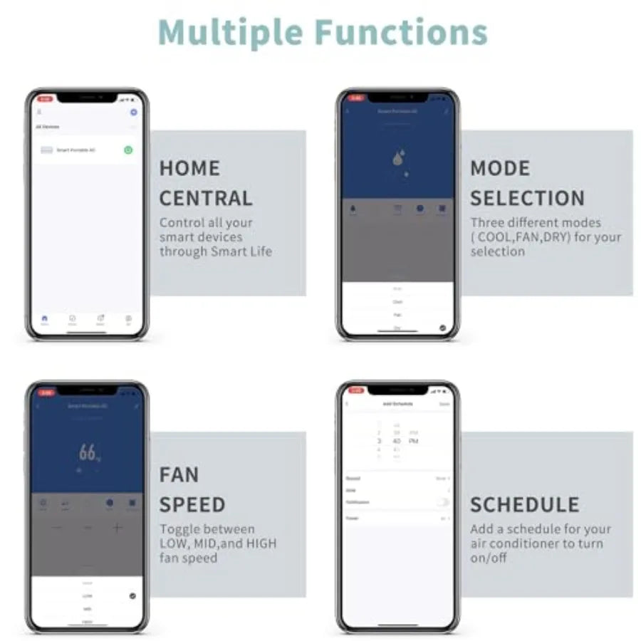 10000 BTU Portable Air Conditioner with Builtin Cooling Dehumidifying and Fan Modes for Rooms up to 300 sq.ft Remote Control Wi