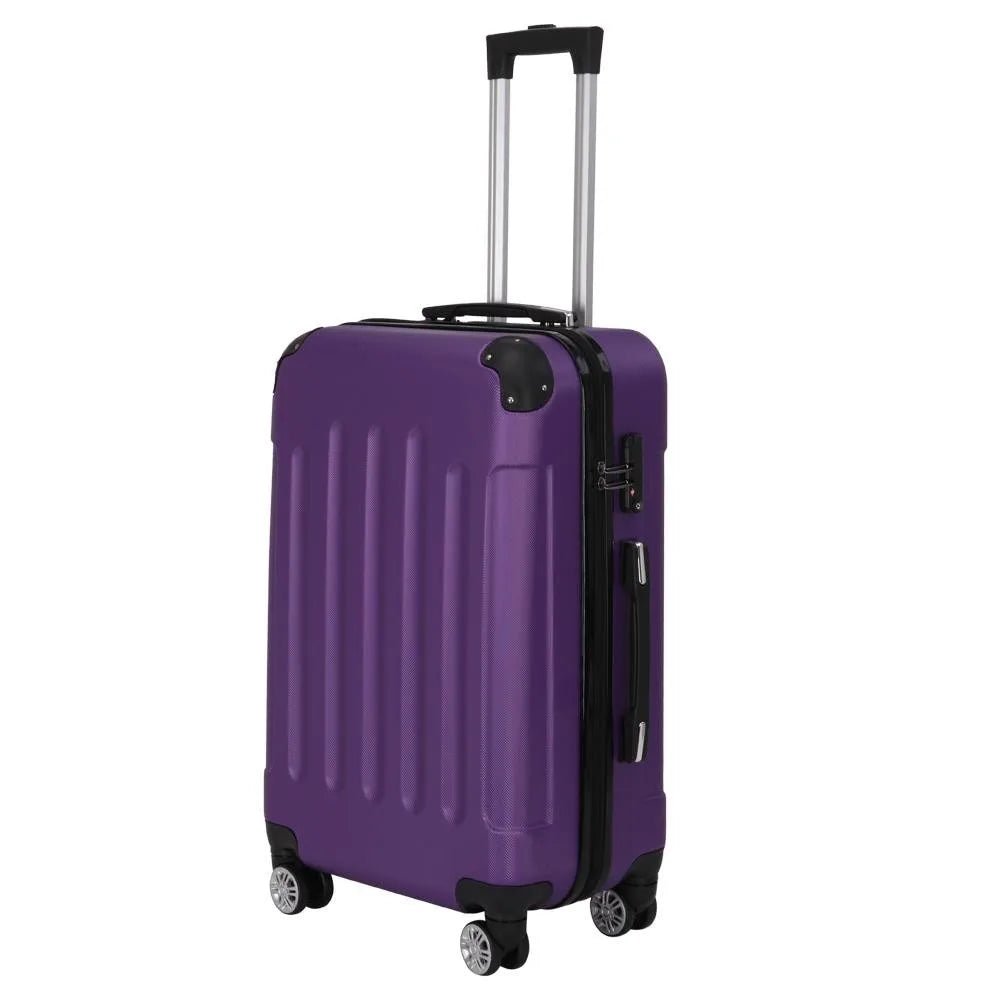 3PCS 20/24/28" Luggage Travel Set Bag TSA Lock Trolley Carry On Suitcase Purple