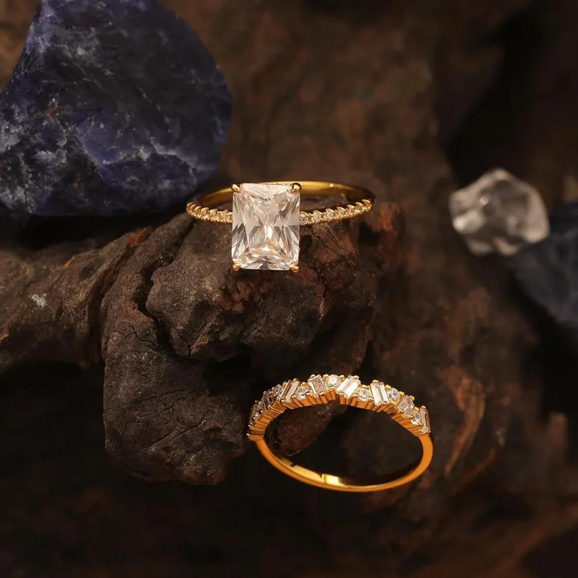 S925 Sterling Silver 3CT Moissanite Ring Set Fine Jewelry 18K Gold Plated Suitable for Anniversary and Wedding Jewelry Gifts