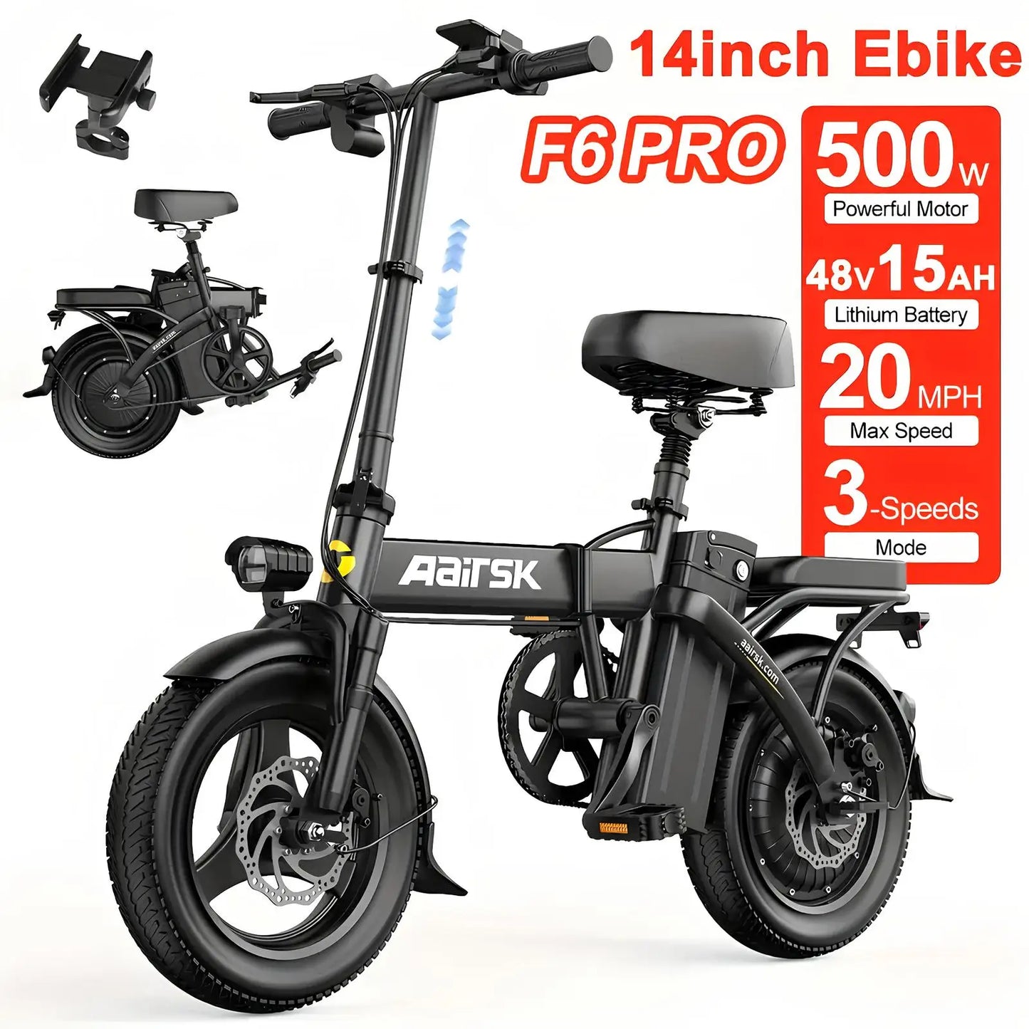 Mountain Electric Bike Adults 500W Peak Motor 26'' Tires Front Suspension Electric Bicycle 25-37Miles 7-Speed Lightweight E-MTB