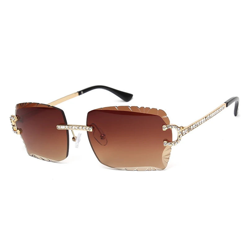Fashion Rimless Square Sunglasses Vintage Diamond Brand Design Cut Lens Sun Glasses Men Women Metal Frame Luxury UV400 Eyewear