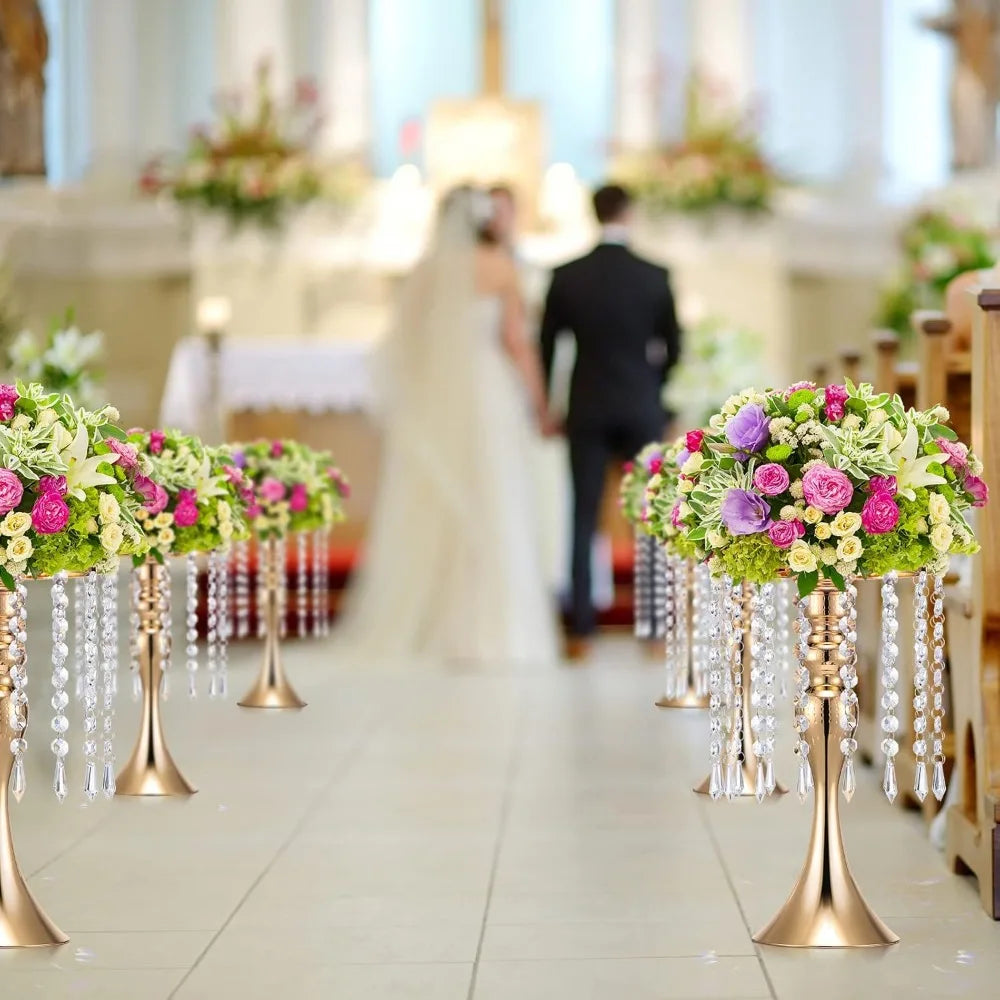 12-Pc Crystal Flower Stands, 13 Tall for Wedding Table Centerpieces, Floral Vase Arrangements