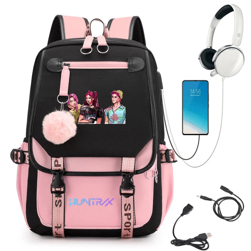 KPop Demon Hunters Anime Student Backpack Usb Travel Rucksack Large Back Pack Mochilas Mujer School Bags for Boys Girls Teenager