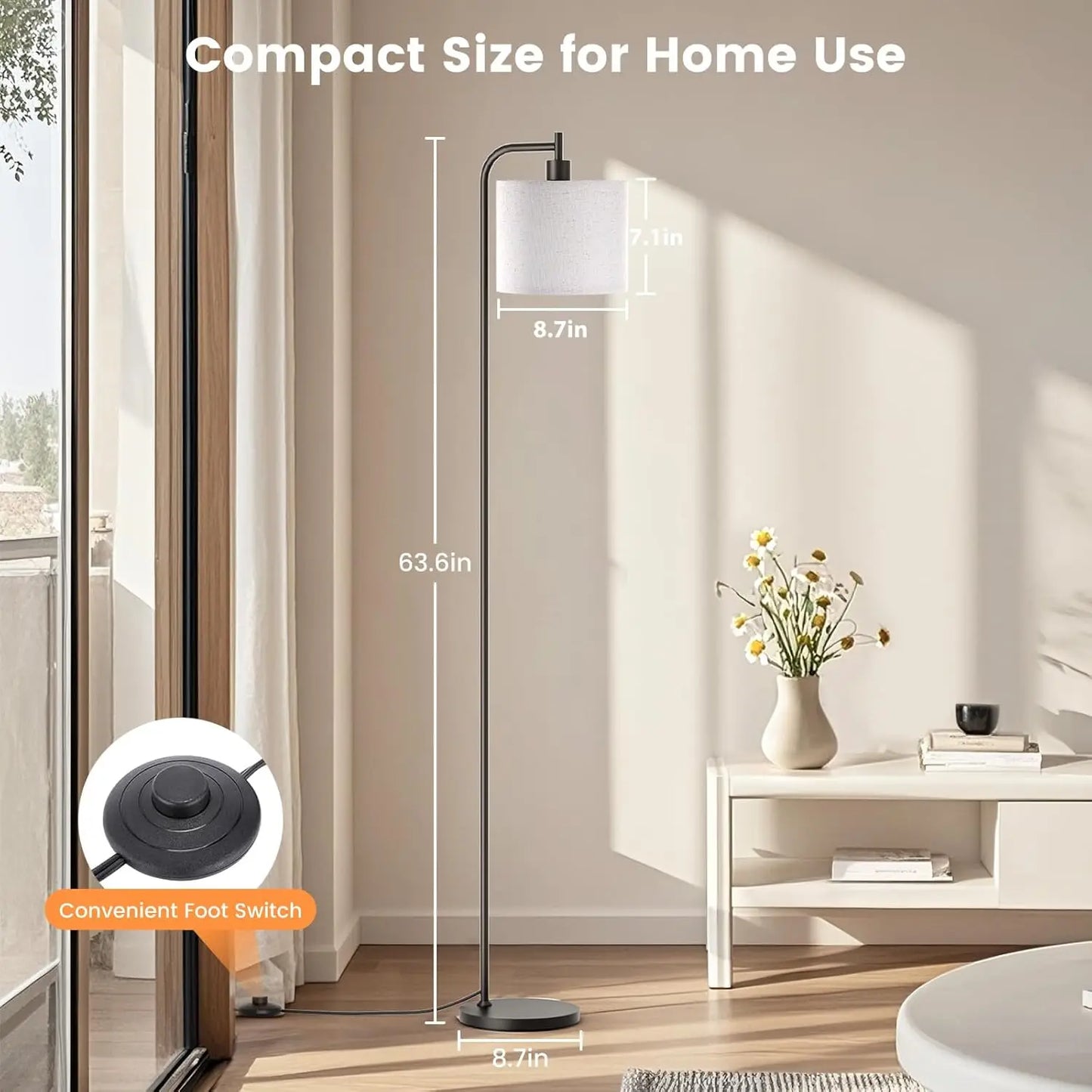 Dimmable Floor Lamp with Linen Shade, Remote Control, 3 Color Temperatures, Modern Standing Lamp for Living Room Bedroom Office,