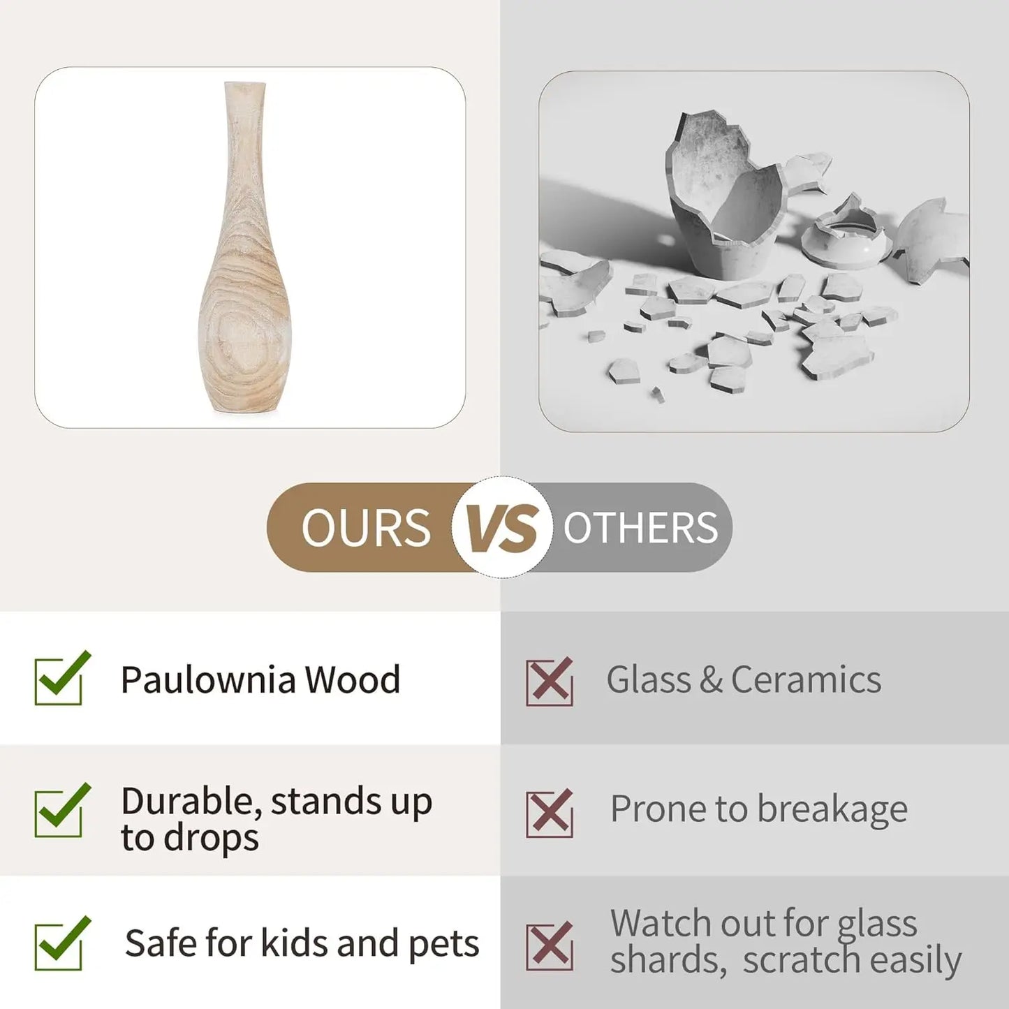 Floor Vase Home Decor: 22 inch Tall Decorative Wood Vases for Living Room Large Rustic Farmhouse Boho Vase for Dining Tab