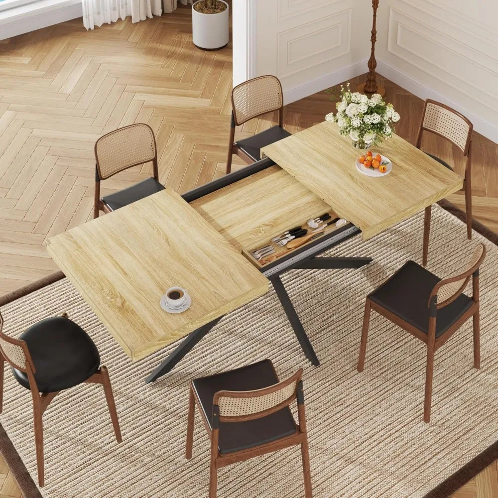 59In-78Inch Extendable Rectangular Dining Table for 6 8 People, Wood Long Dining Room Table W/Removable Leaves,Space Saving,Mode