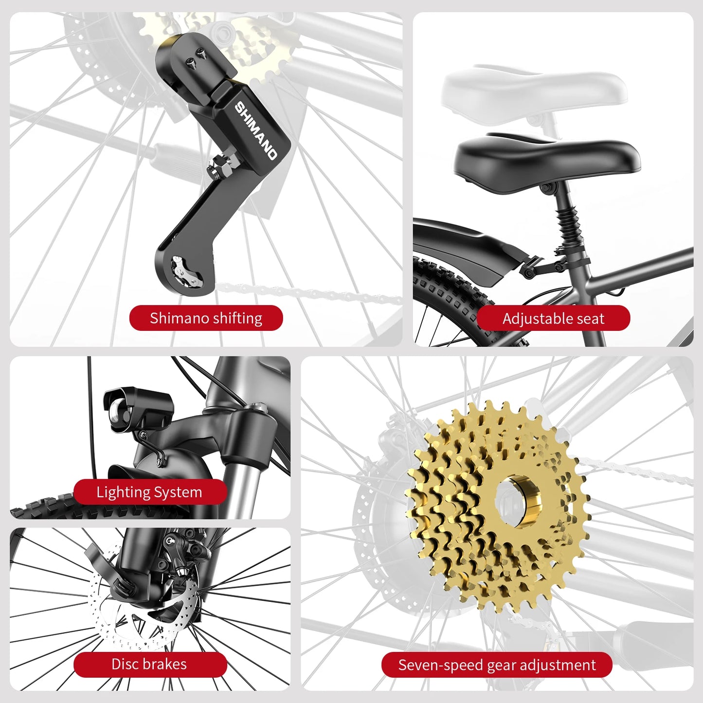 26 inch electric mountain bike, 10.4AAh/13Ah detachable battery, SHIMANO 7speed, peak 1000W brushless silent motor, 25MPH,E-bike