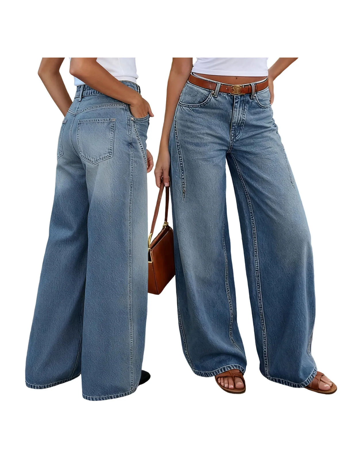 Women s Loose Fit Low Rise Wide Leg Denim Jeans with Pockets for Casual Office Wear and Everyday Comfort