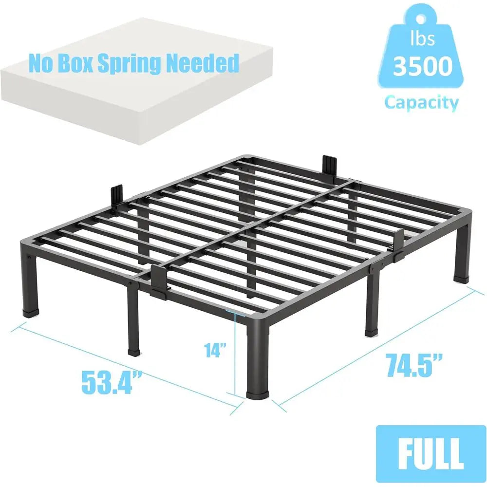 14 Heavy Duty Metal Platform Bed Frame - Full Size, Round Corner Legs, 3500 lbs Capacity, No Box Spring Needed