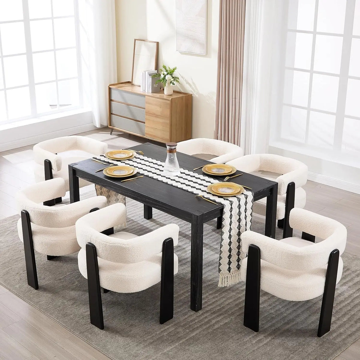 Dining Chairs Set of 6, Modern Black Barrel Chairs with Arms and Elegant Golden Legs