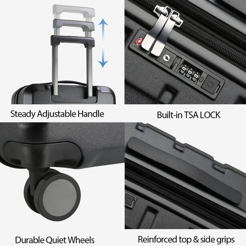 Expandable Hardside Carry-On Luggage with Spinner Wheels, Built-in TSA Lock, Durable Rolling Suitcase, USB Port for Travel