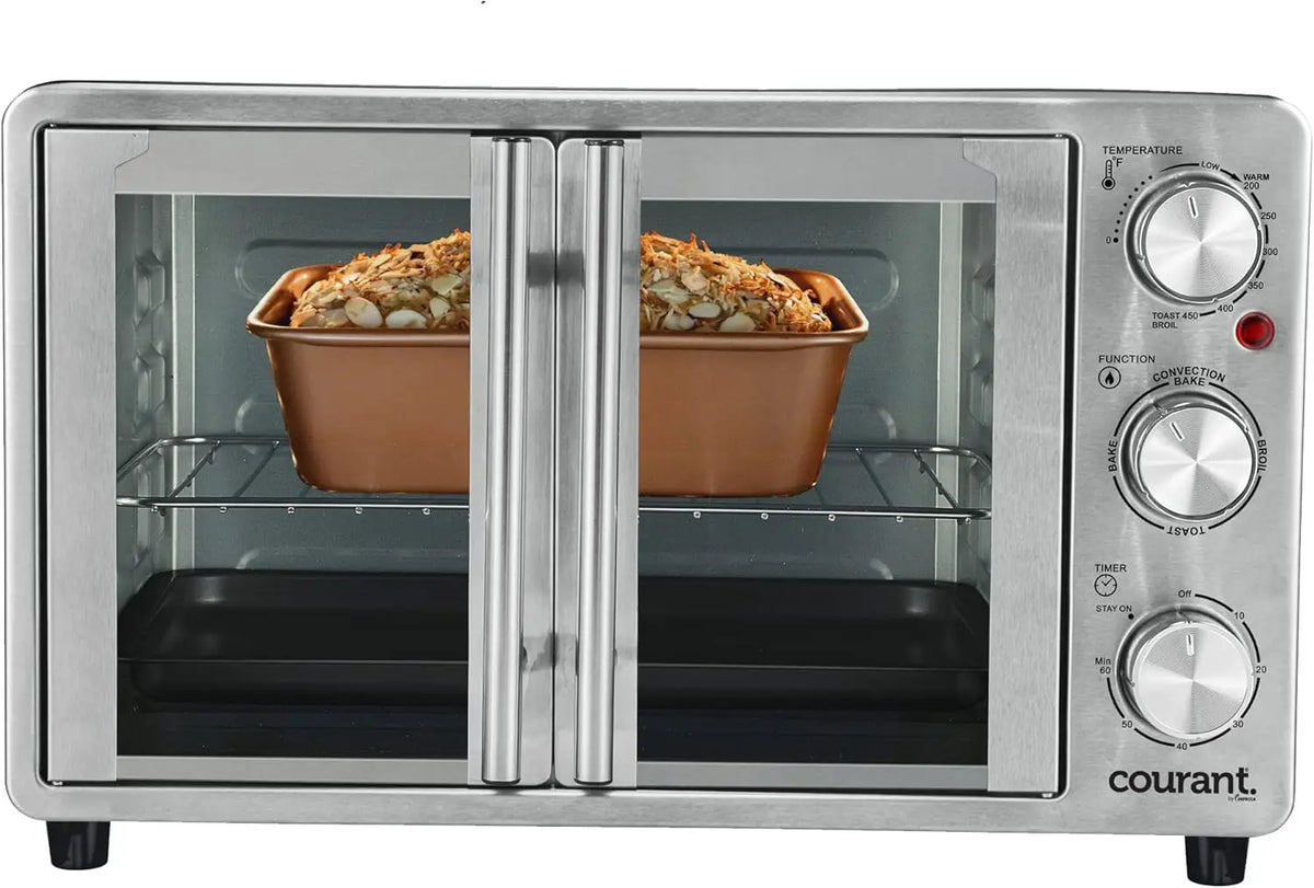 French Door Convection Toaster Oven & Broiler, Bake Broil Toast Oven, Fits 9x13’’ Aluminum Baking Pan, 6-Slices, 10’’ Pi