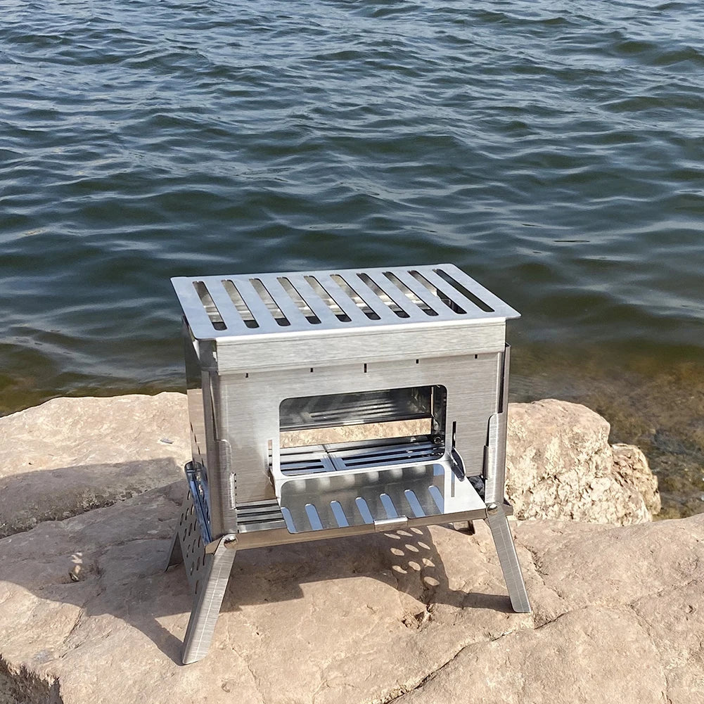Stainless Steel Camping Wood Stove Portable Folding Barbecue Firewood Stove Ultralight for Fishing Hiking for Backpacking Picnic