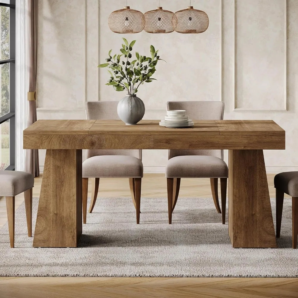 55-Inch Dining Table for 4-6, Rectangular Dining Room Table with Sturdy Legs, Wood Kitchen Dinner Table, Mid-Century