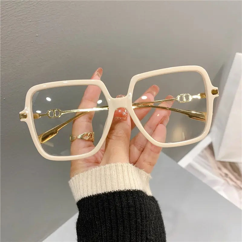 Fashion Oversized Square Eyewear Retro Womens Light Bloking Metal Frame Glasses Trend Optical Computer Eyeglasses