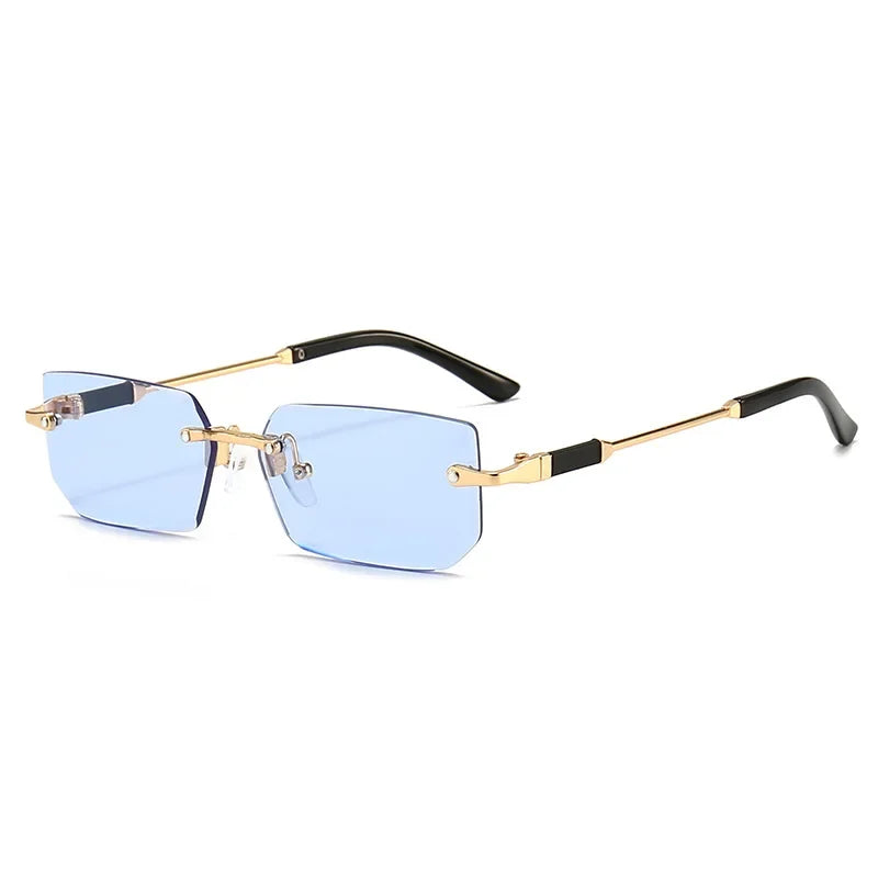 Fashion Rimless Rectangle Sunglasses Popular Women Men Shades Small Square Sun Glasses For Female Male Summer Traveling Oculos