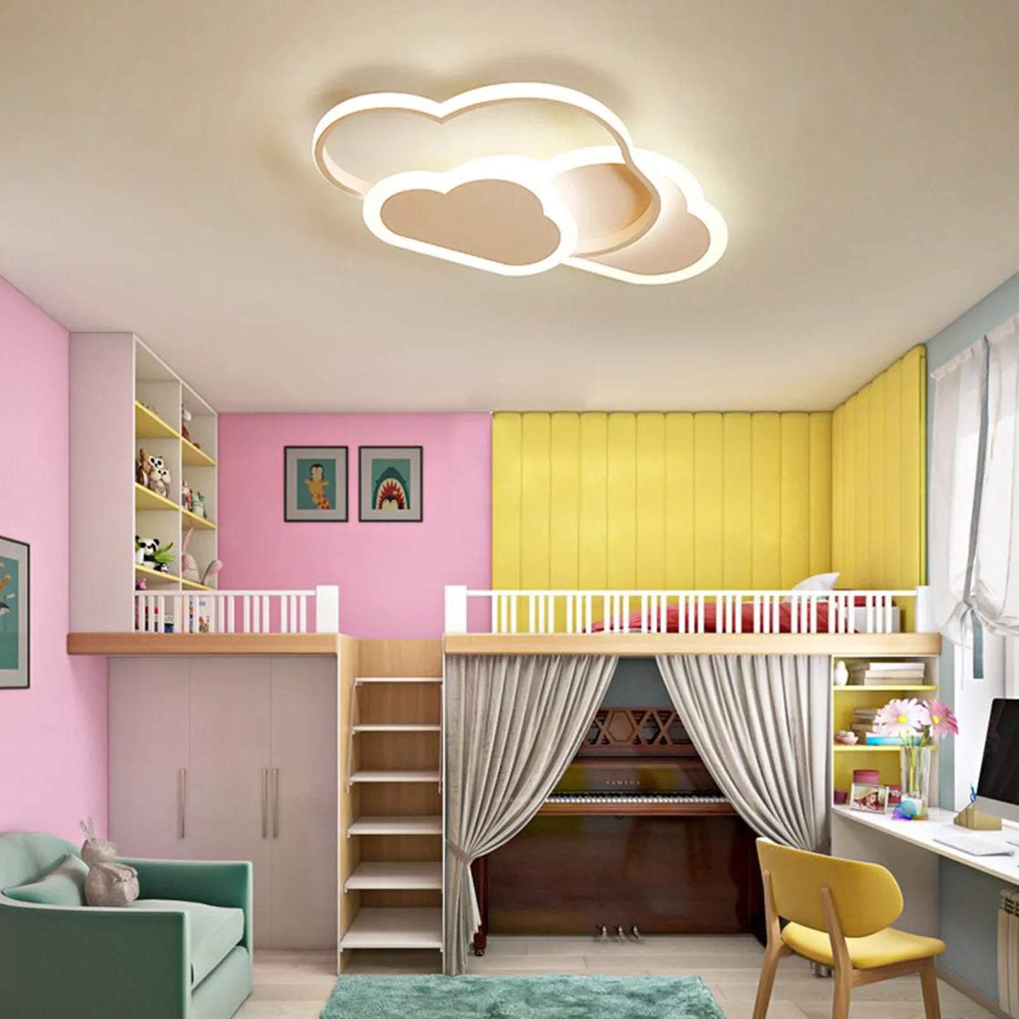 Acrylic LED Ceiling Light Cloud Shape Dimmable Chandelier Kids Room Lamp
