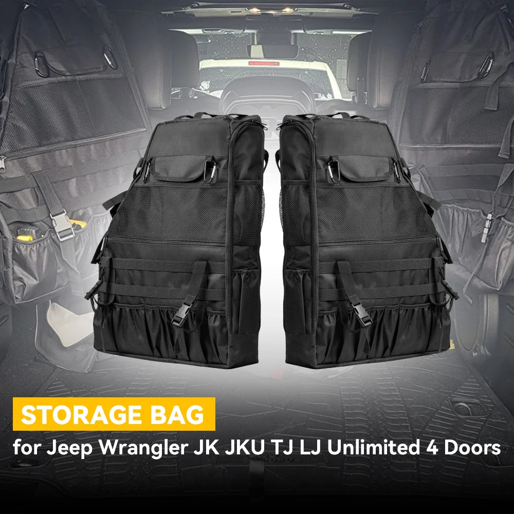 Roll Bar Storage Bag Cargo Cage with Multi-Pockets For Wrangler JK JKU JL TJ 4-Door Saddle Bag Organizers Tool Storage Bag