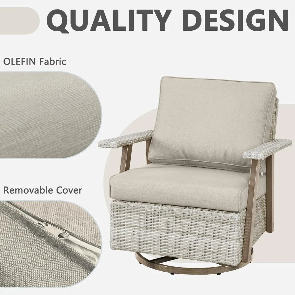 2 Pieces Oversized Outdoor 360° Swivel Rocker Patio Chairs Set, Swiveling Rocking Glider Chairs Set of 2, PE Wicker Rattan Outdo