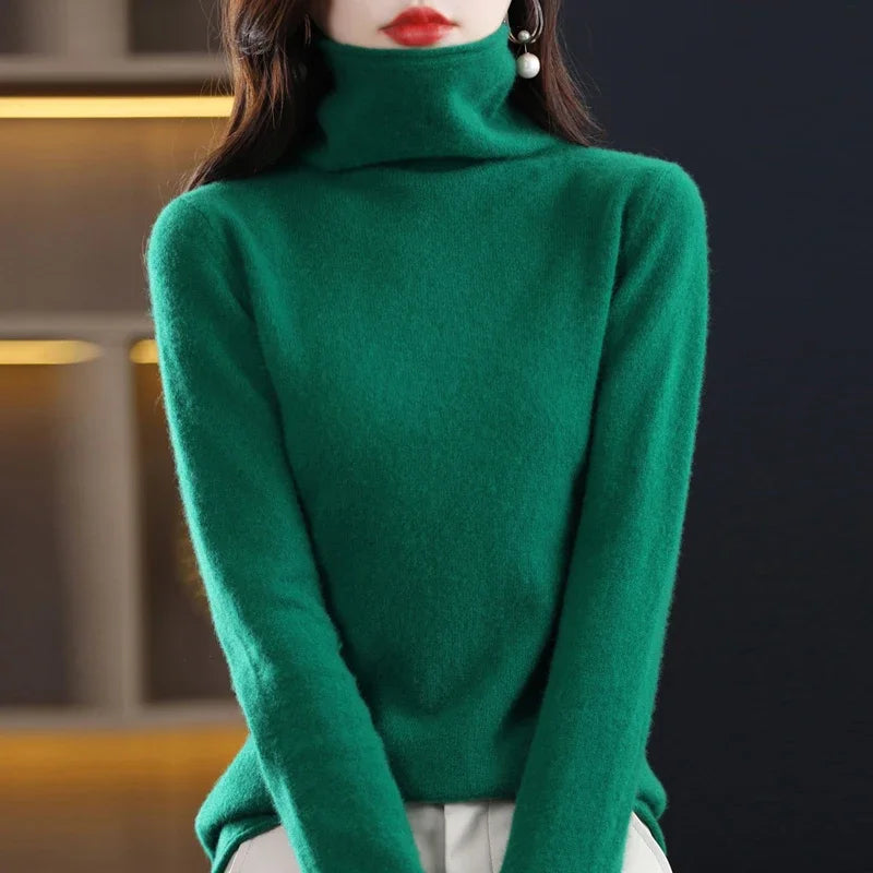 100%Merino Pure Wool Sweater Women's AutumnWinter Long Sleeve High Neck Pullover Warm High Quality Solid Color Basic Knit 2028