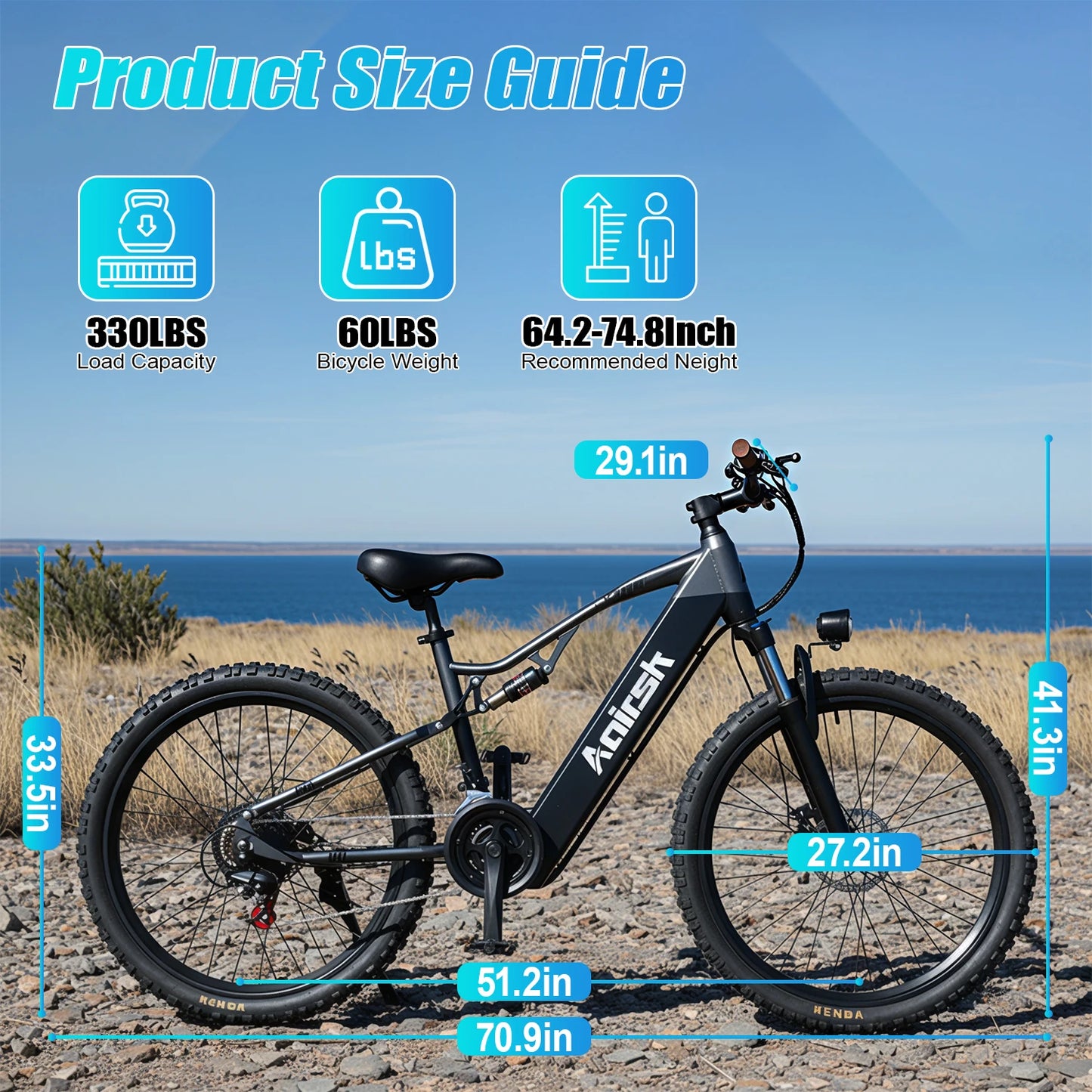 26" Adult 1200W Peak Motor Electric Mountain E Bike Electric Bicycle 27.9Mph 55Miles 48V 20.3AH Electric Dirt EBike for Adults