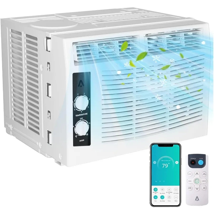 5000 BTU Window Air Conditioner with WiFiEnabled Smart Control and Remote Operation Offers 3 Modes: Cool Dry Fan with Adjustabl