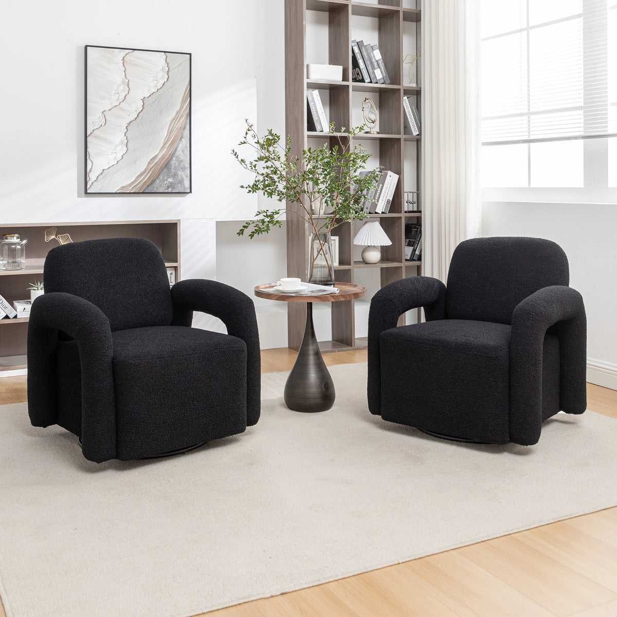SEYNAR Modern Teddy Swivel Accent Chair Set of 2,Upolstered Swivel Round Barrel Armchair,Leisure Sofa Office Chair for Living Ro