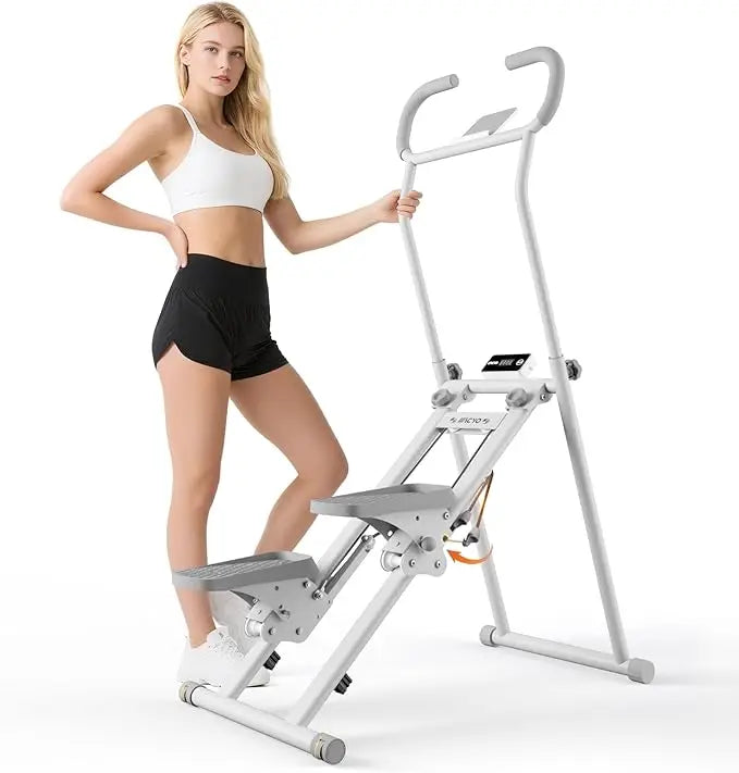 Home Gym Stair Climber: Foldable Cardio Fitness Machine with Adjustable Resistance and Extended Step Range