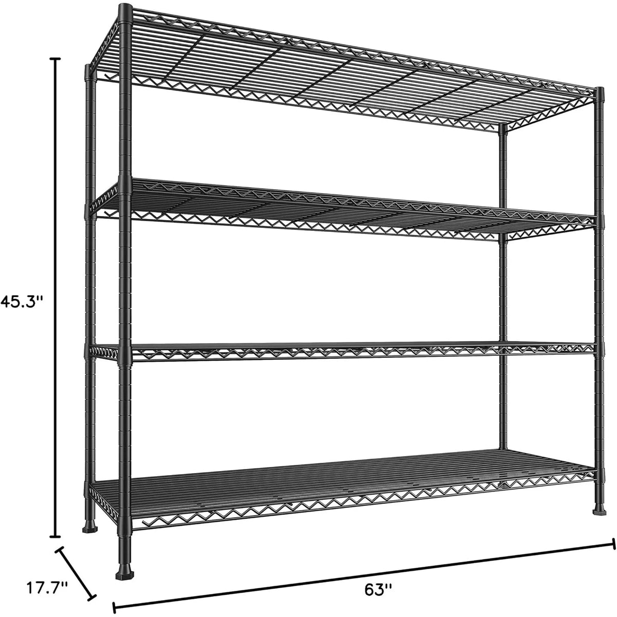 Storage Shelves 45.3''W Wire Shelving Unit 4 Tier Metal Shelves for Storage Rack Metal Shelving 45.3''W*63''H*17.7" D