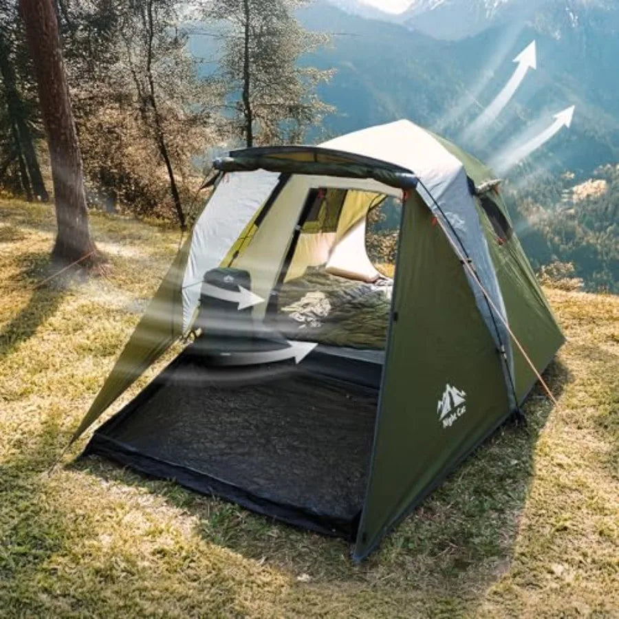 Cabin Tent with Vestibule for Outdoor Camping: 3-Person Pop-Up Design with Double Layers Easy and Quick Setup Enhanced Waterpro