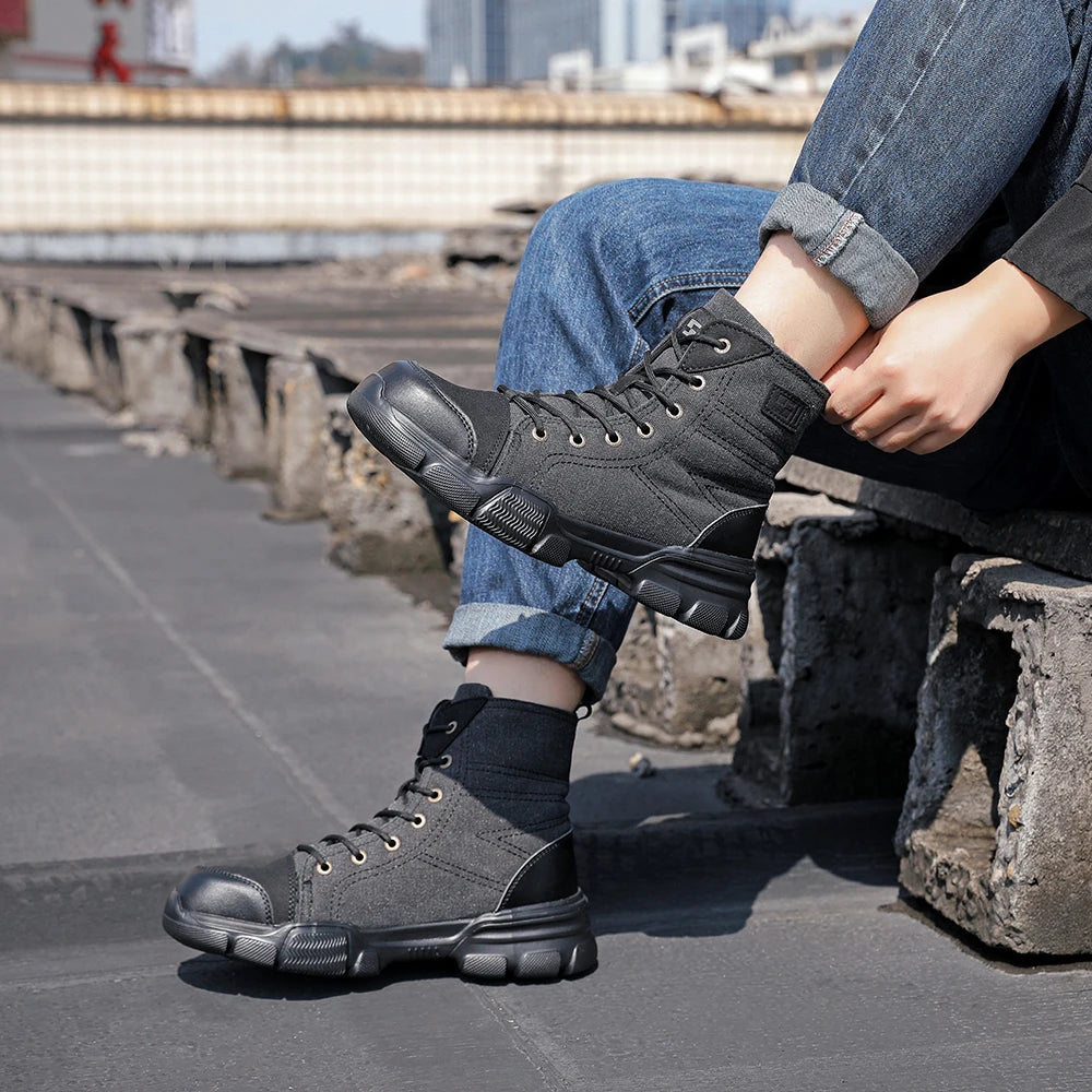 Safety Shoes Steel Toe Boots for Men Comfortable Soft Work Sneakers Anti-Puncture Anti-smash Work Shoes Protective Boots