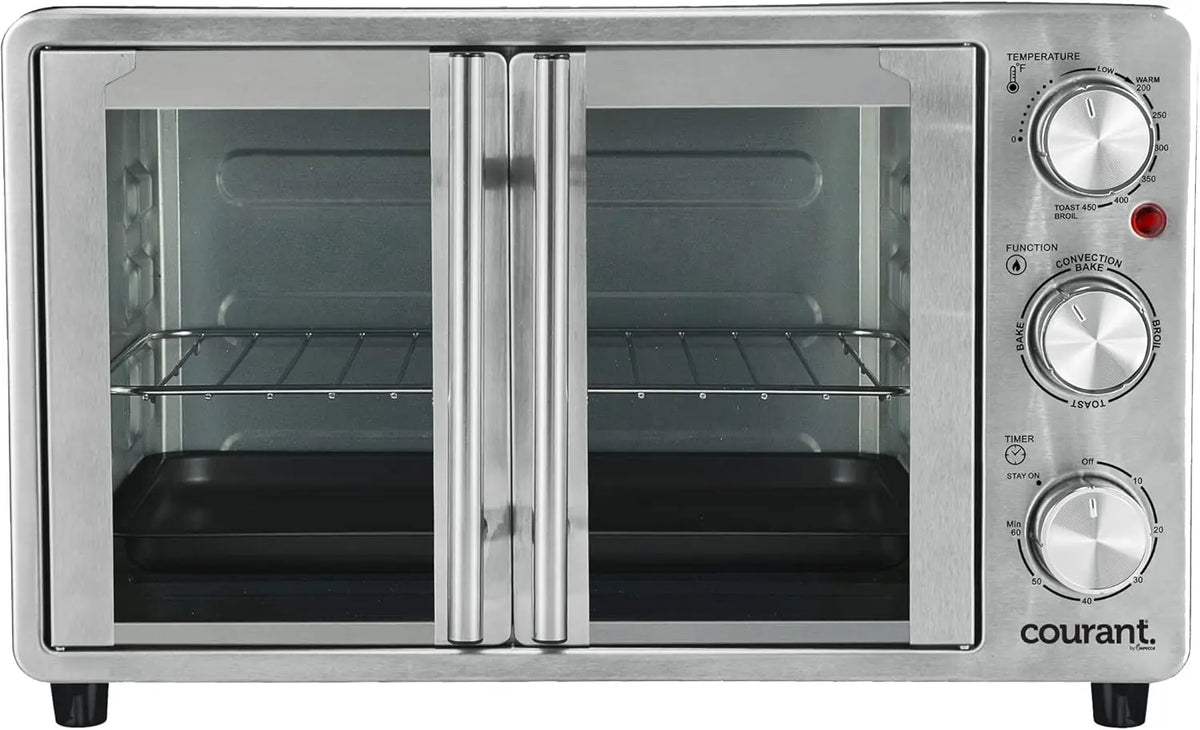 French Door Convection Toaster Oven & Broiler, Bake Broil Toast Oven, Fits 9x13’’ Aluminum Baking Pan, 6-Slices, 10’’ Pi