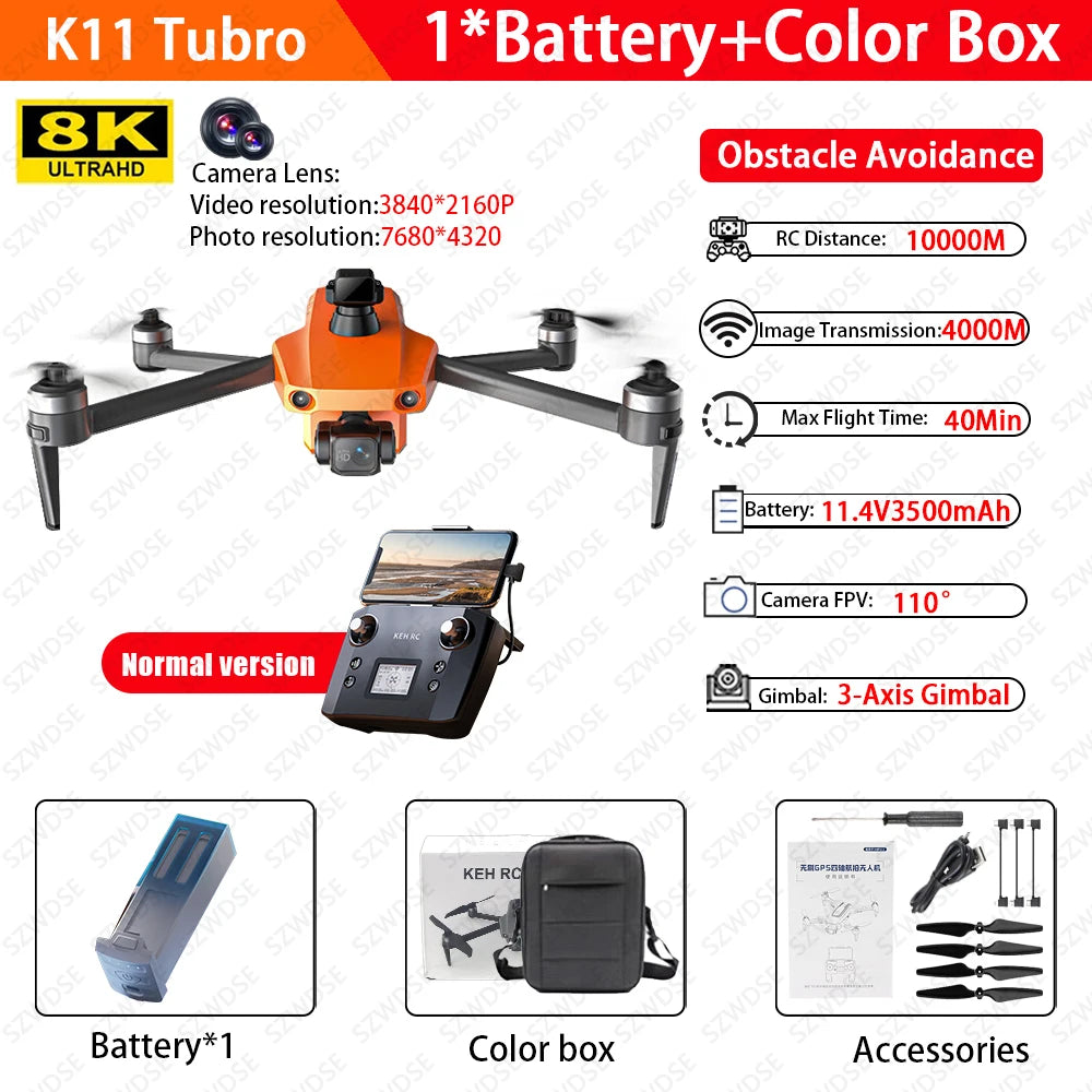 2025 K11 Tubro Drone With 8K Professional Camera GPS+Digital Image Transmission 3-axis Gimbal Anti-Shake Camera Drone RC Toy