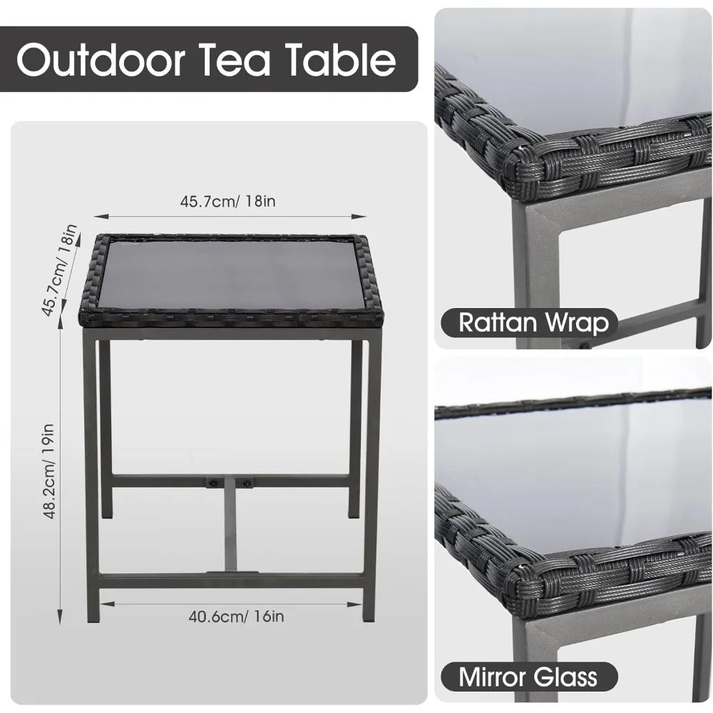 Bistro 3 Piece Patio Furniture Set, Patio Table and Rattan Outdoor Rocking Chairs Set of 2, Outdoor Bistro Conversation Set