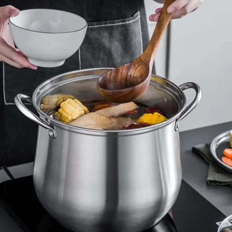 1Pc Versatile Large Stainless Steel Stock Pot - Perfect for Soups, Stews & More - Durable, Easy-Clean Kitchen Essential