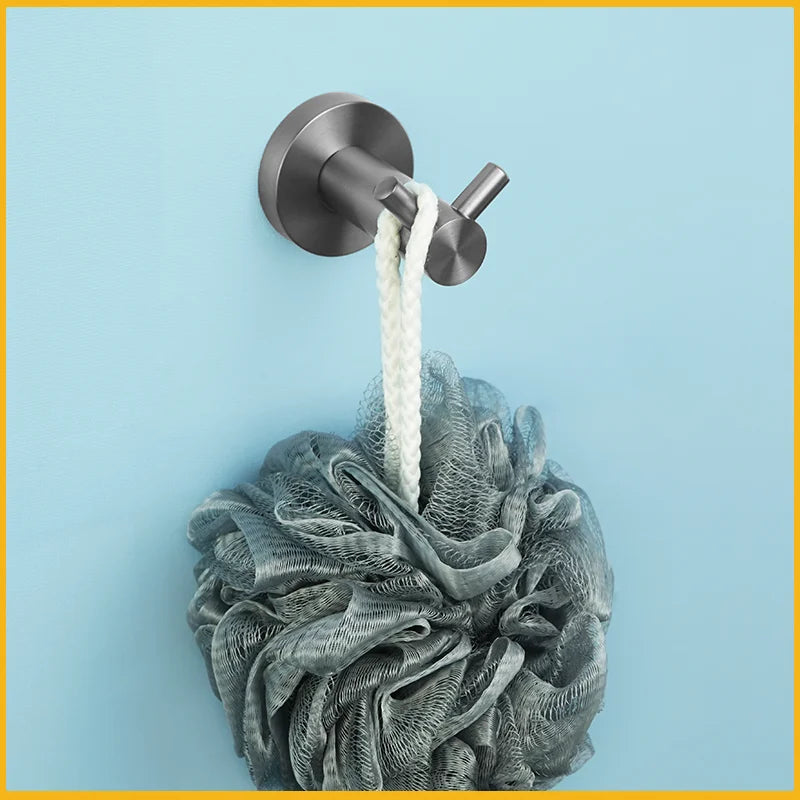 Grey Bathroom Hardware Set Accessories Kit Stainless Steel Round Wall Rack Hand Bar Toilet Roll Paper Holder Robe Towel Hook