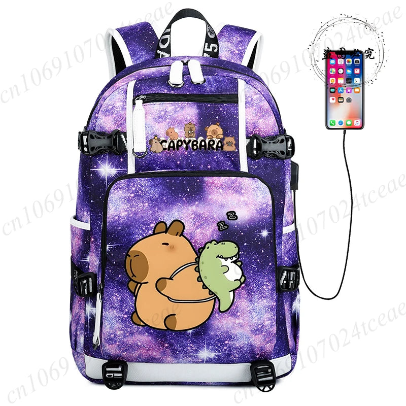 15.6 Inch Student Backpacks Japanese Large-capacity Backpack Girl Boys Simple Versatile Backpack Capibara Anime Usb School Bags