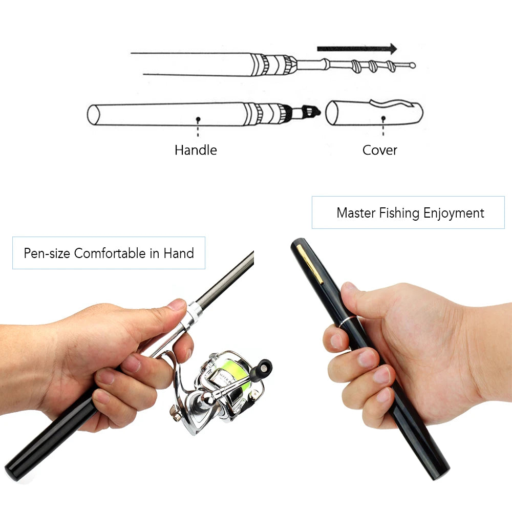 Pocket Collapsible Fishing Rod Reel Combo Mini Pen Fishing Pole Kit Telescopic Fishing Rod Spinning Reel Combo Kit