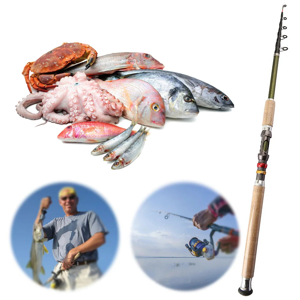 Carbon Fiber Telescopic Fishing Rod Spinning Fishing Rod Portable Travel Rod for Bass Pike Carp Fishing