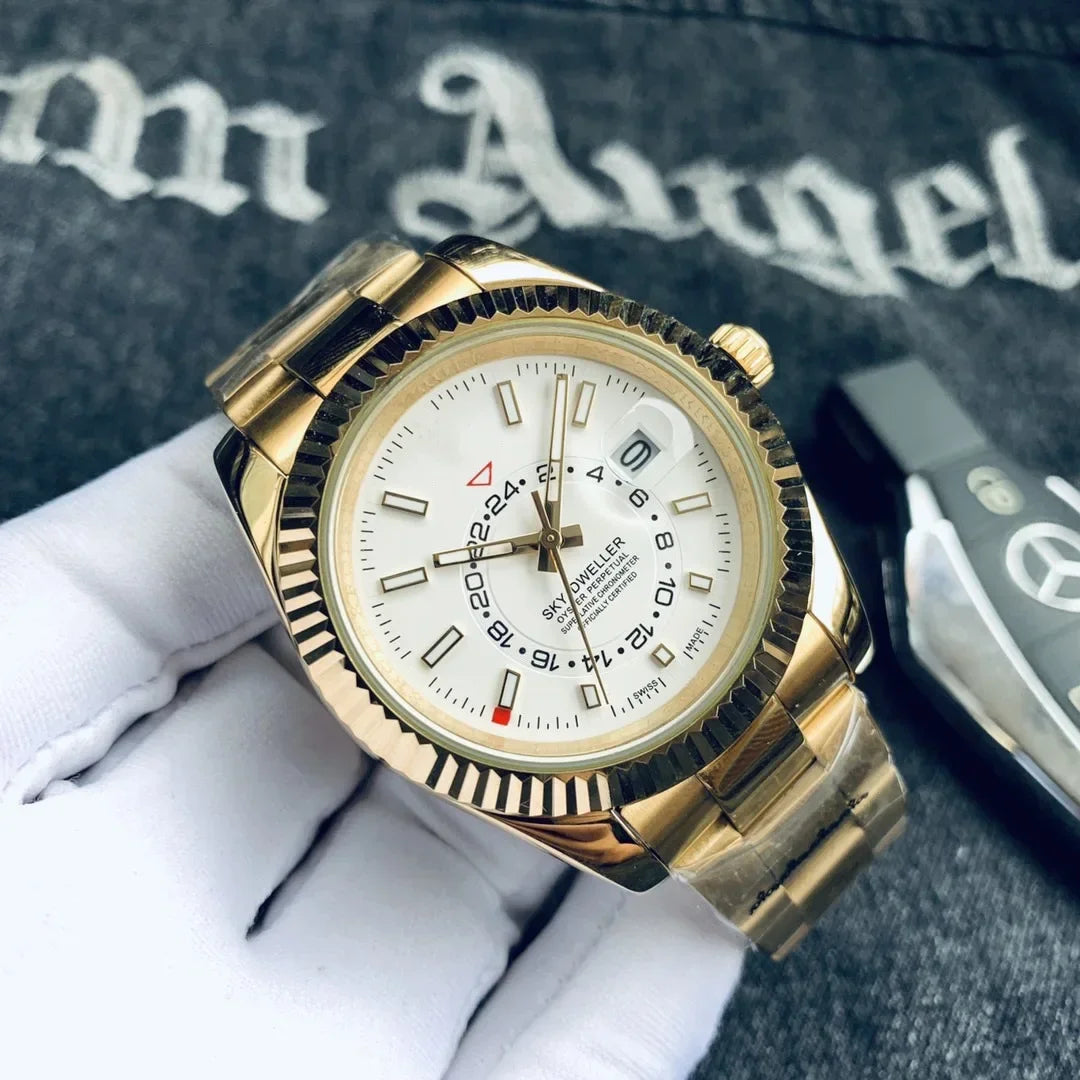 Automatic Men Watch Mechanical Self Wind Stainless Steel Strap Rose Gold Silver Blue Date Luxury Sky 40mm