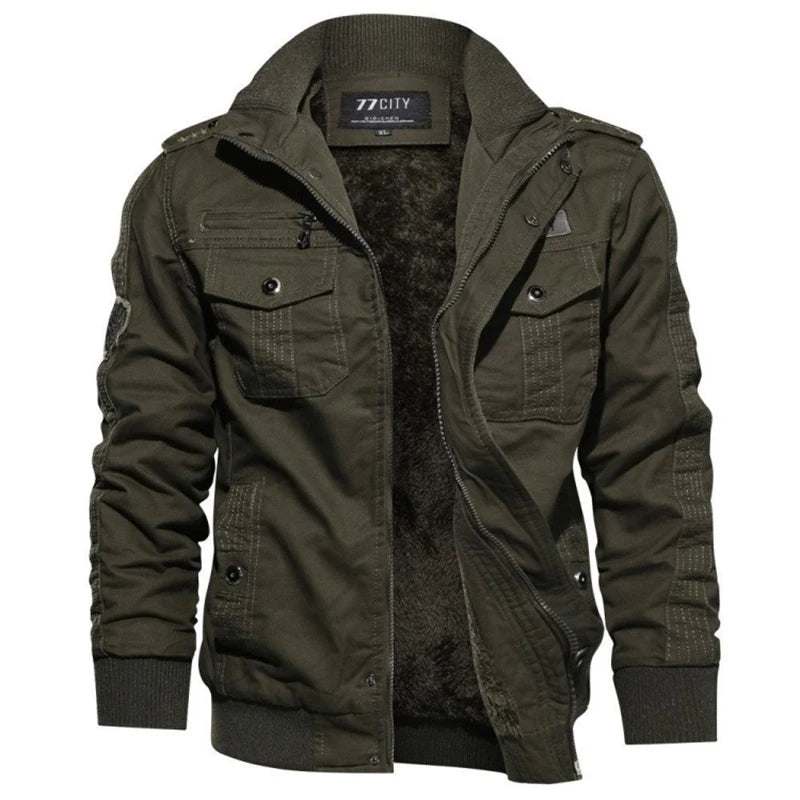 Men's Tactical Jacket Autumn Winter Fleece Tactical Jackets Men Casual Multiple Pockets Windproof Outdoor Workwear Coat