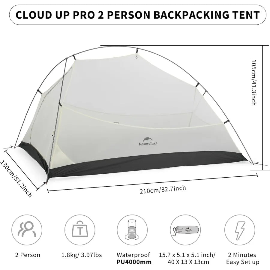 CloudUp 2 Person Tent Lightweight Backpacking Tent with Footprint Free Standing Ultralight Camping Hiking Backpack Tents Two Pe