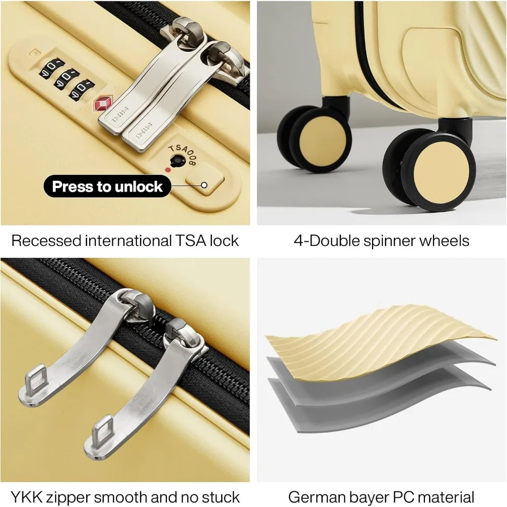 Carry-On Luggage 20 Lightweight Hardshell Suitcase with Wide Handle, Spinner Wheels and TSA Lock