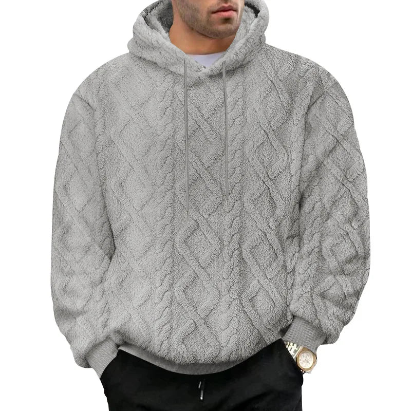 Autumn and winter leisure men's high street jacquard double-sided velvet hooded sports trend pullover sweater jacket