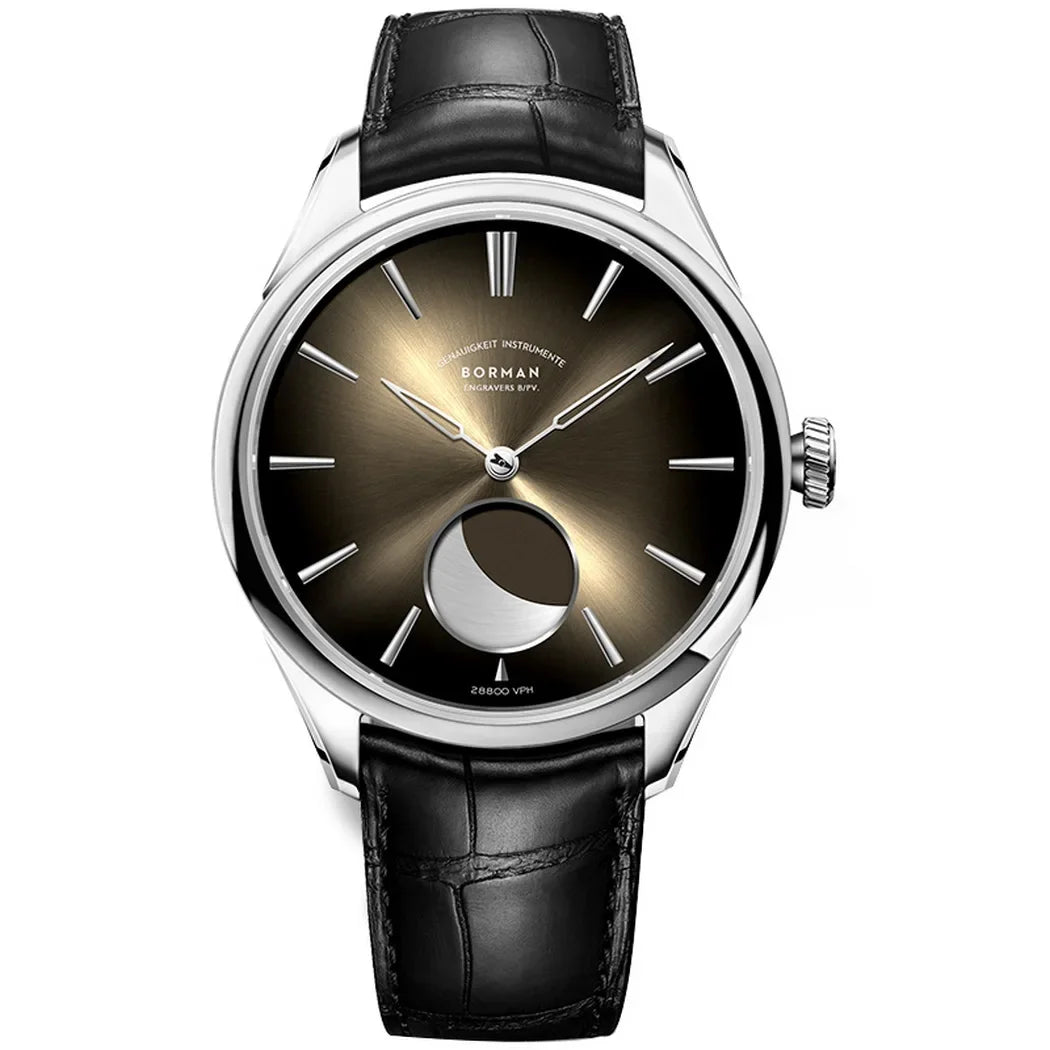 Borman Mens Automatic Watches Luxury Moon Phase Male Watch Mechanical Wristwatch Fashion 50M Waterproof Sapphire Leather Strap