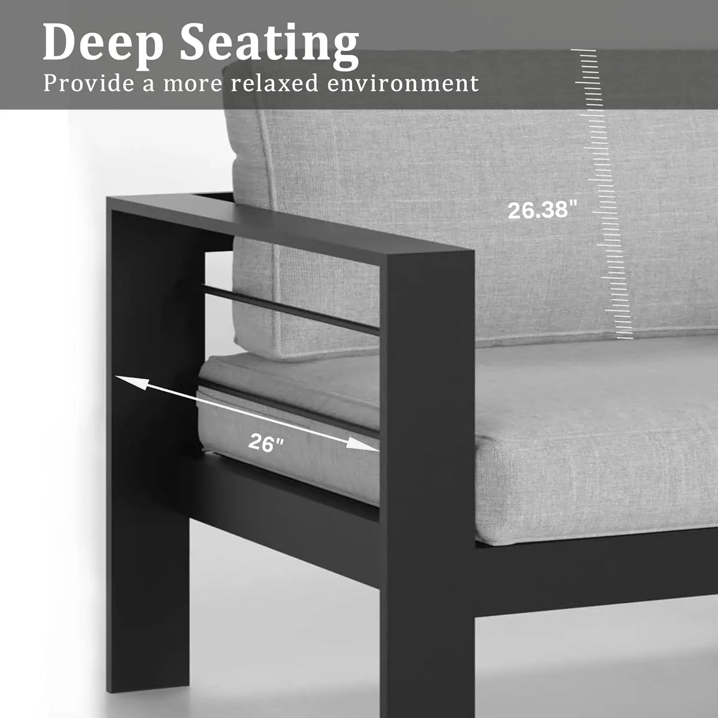 Aluminum Outdoor 2 Pcs Sofa Patio Couch AllWeather Metal Outdoor Couch with 5" Thick and Soft Cushion Deep Seating Patio Sofa fo